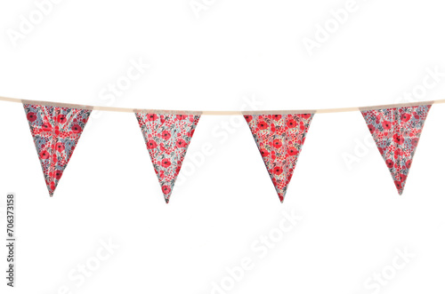 Remembrance day themed poppy bunting isolated on a white background
