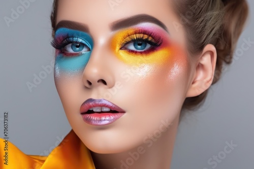 Beauty portrait of a young woman with makeup. The concept of fashion and beauty industry.