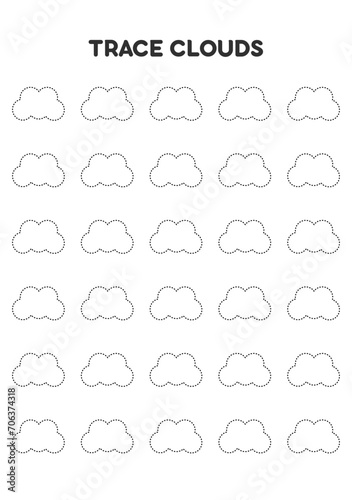 Trace clouds. Worksheets for kids. Preschool education.