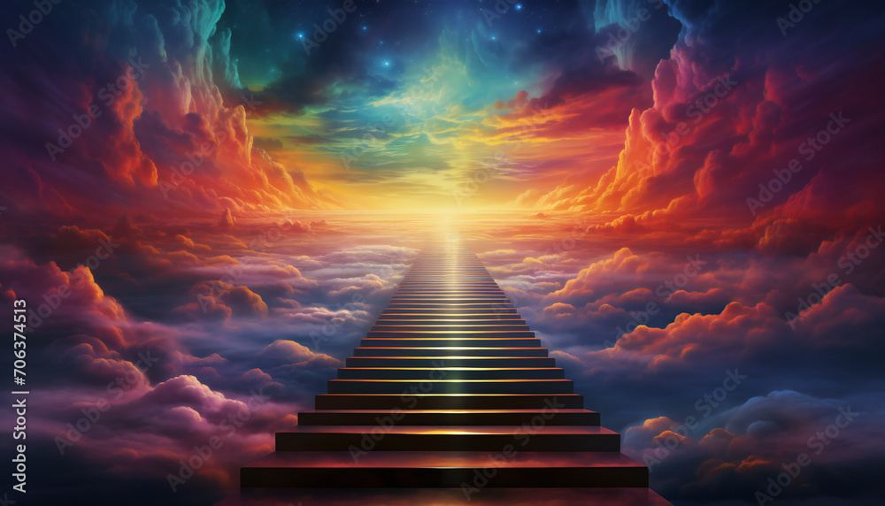 Recreation of infinite stairway to the kingdom of heaven - obrazy, fototapety, plakaty 