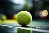 Tennis ball on tennis court. Tennis match.