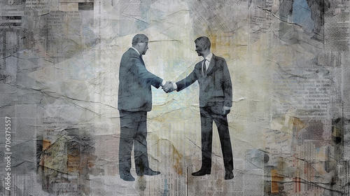 handshake in the form of a collage made of scraps art 