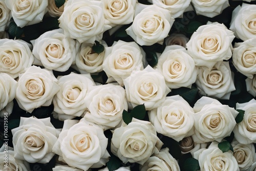 top view of white roses floral background generative ai