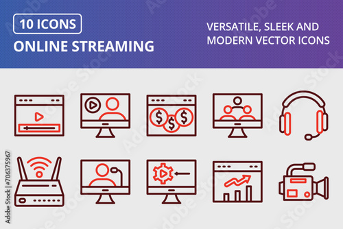 Online Streaming Thick Line Two Colors Icons Set