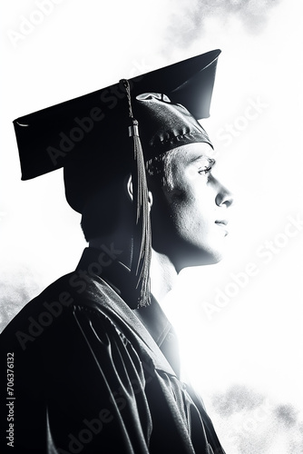 Silhouette of graduation student on white background 