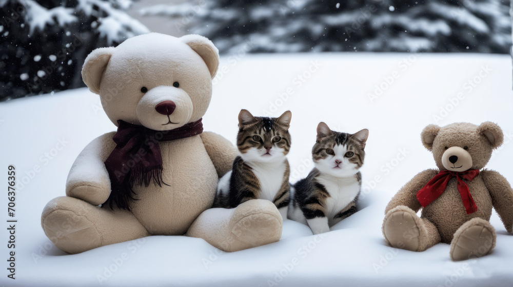 two teddy bears in the snow