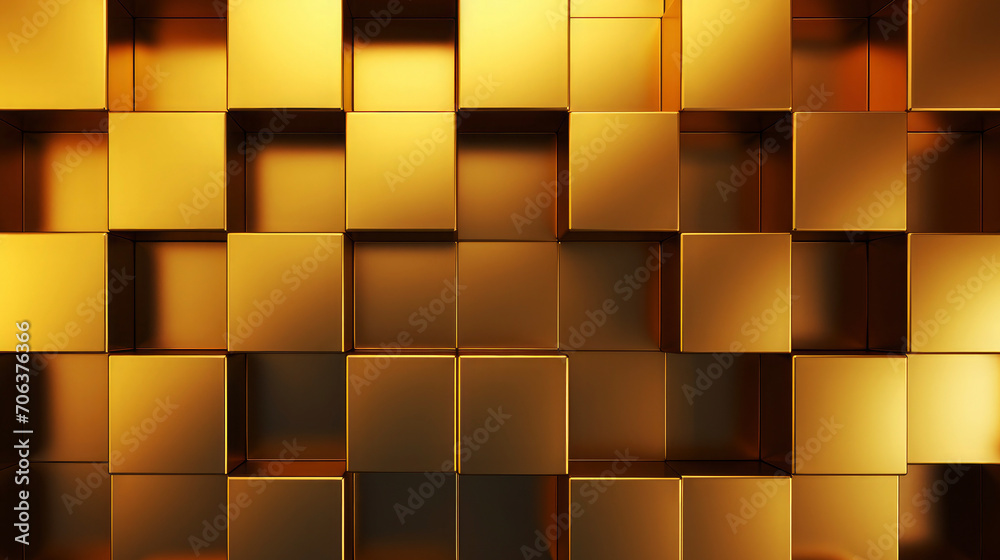 Abstract geometric golden 3d texture wall, with squares and cubes as background, textured wallpaper Abstract geometric golden 3d texture wall, with squares and cubes as background, textured wallpaper