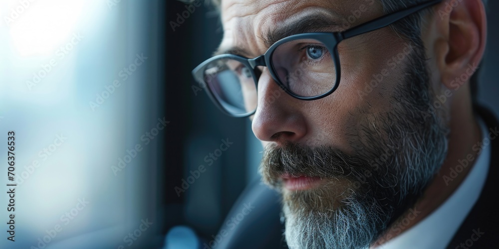 A close-up view of a man with glasses and a beard. This image can be used to portray a professional or intellectual look A close-up view of a man with glasses and a beard. This image can be used to portray a professional or intellectual look