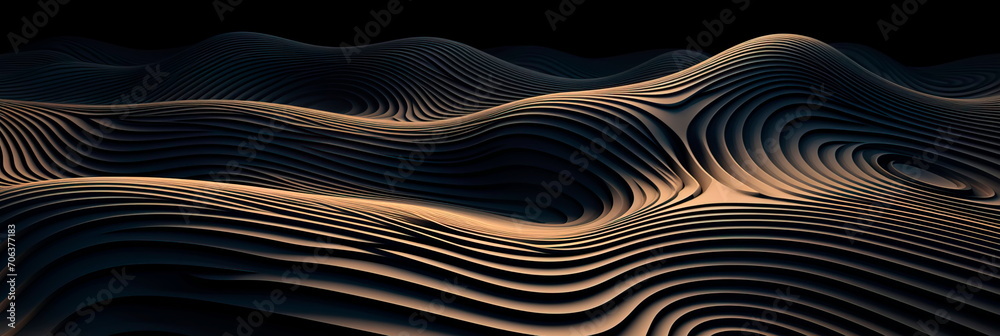 waves of lines intersecting with circles, creating a rhythmic and visually engaging abstract pattern. Generative AI