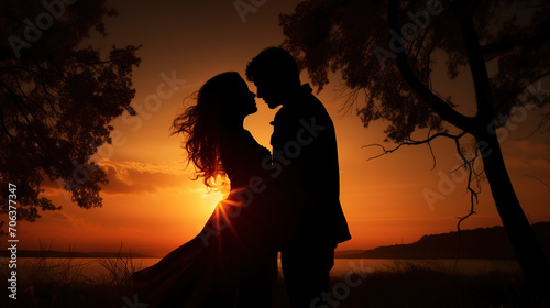 silhouette of a couple on the beach