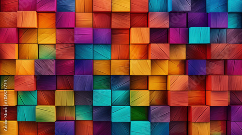 Abstract geometric colorful 3d texture wall  with colored squares and cubes as background  textured wallpaper