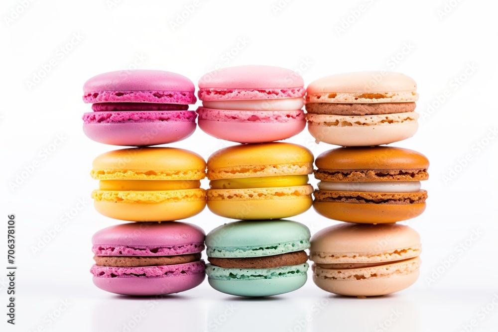 Fototapeta premium Colorful macarons dessert on white background