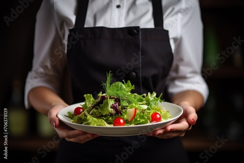 Chef holding plate with fresh salad