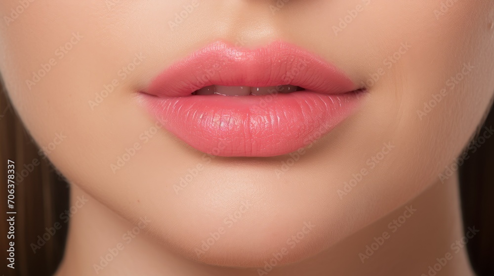 Fototapeta premium Close-up of a professional cosmetologist doing filler injections for lip augmentation and correction in the clinic. Spa treatments, beauty, concepts.