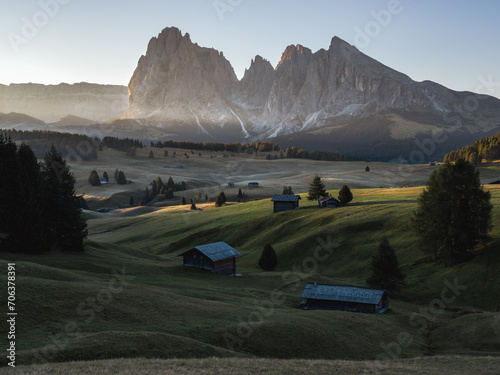Breathtaking View of Dolomites mountain range Alpe di Siusi - Italy