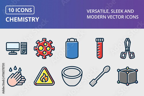 Chemistry Thick Line Filled Dark Colors Icons Set