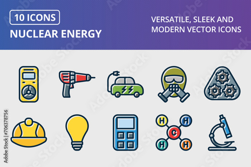 Nuclear Energy Thick Line Filled Dark Colors Icons Set