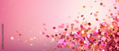 Celebration and colorful confetti party on pink abstract background