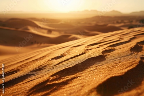 Footprints in the sand of a desert at sunset. Perfect for travel or adventure-themed projects