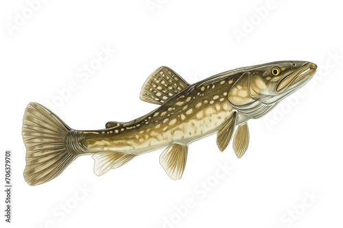 naturalistic drawing of a pike fish, isolated, generative ai photo