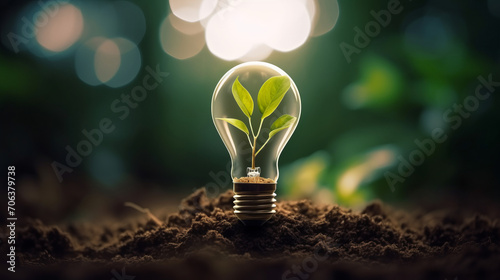 A tree growing in an energy efficient light bulb  the concept of environmentally friendly and sustainable energy options.