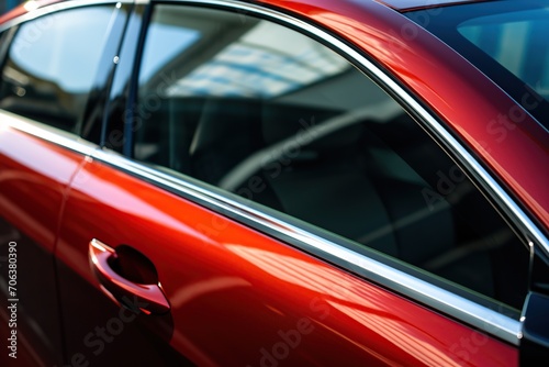 Closeup photo of a new red modern car © Alina