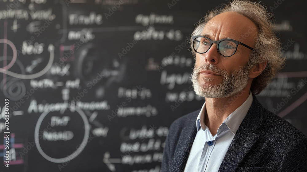 Portrait of a University professor with blackboard on the background. Portrait of a University professor with blackboard on the background.