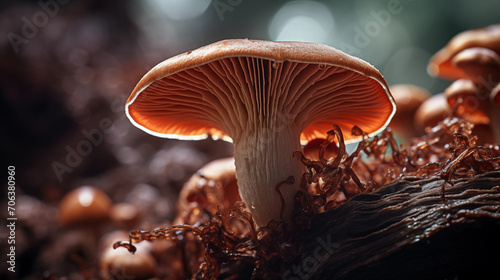 Photo of mushroom close up in the forest