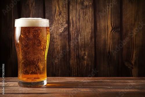 Glass of beer on wooden background