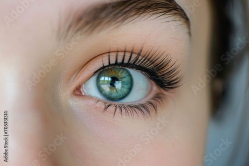A close up of a person's eye with long, beautiful eyelashes. Perfect for beauty and cosmetics-related projects
