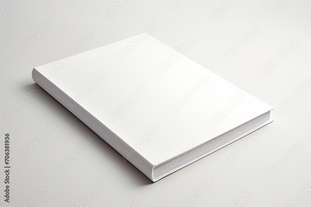 Blank white book on grey background - obrazy, fototapety, plakaty 