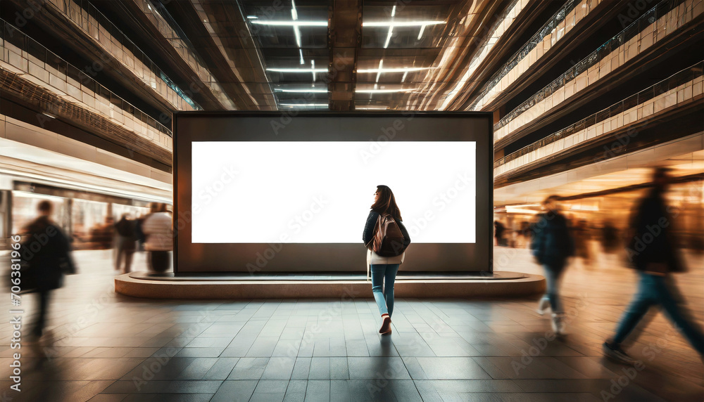 Large empty billboard in a shopping mall isolated on white or transparent background, mockup signboard with copy space area for sale and offers advertisements. Generative Ai. Png.