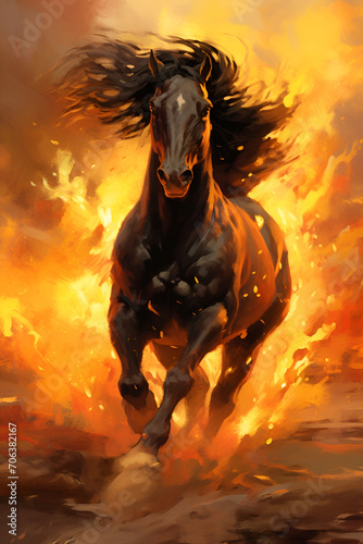 Majestic Horse Galloping in Fiery Background
An animated illustration of a powerful black horse galloping fiercely with a fiery backdrop, embodying energy and freedom.
 photo