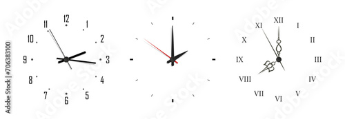 A wall clocks painted in realistic style. Set of clock.