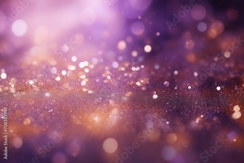 Background of abstract glitter lights. Lilac, brass, and charcoal
