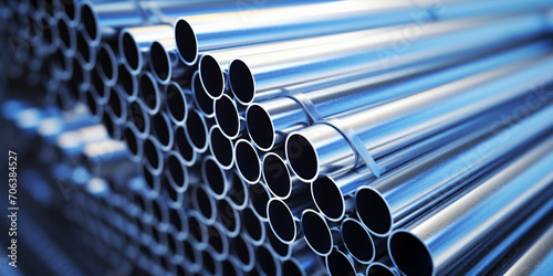 fence,A neat pile of metal pipes photographed from above,Detailed View Of 3d Rendered Galvanized Steel Piping Background,Metallic Pipes In A Stacked Pile Near The Sky Background photo