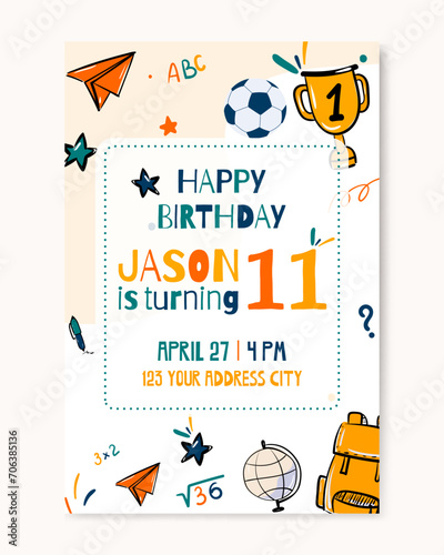 Happy birthday invitation card for boy. Vector illustration