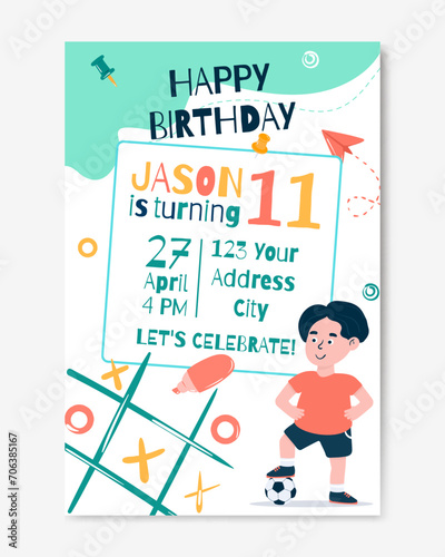 Happy birthday invitation card for boy. Vector illustration