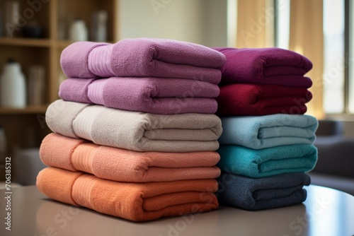 Towel ensemble Stacked towels showcase a stylish and organized arrangement