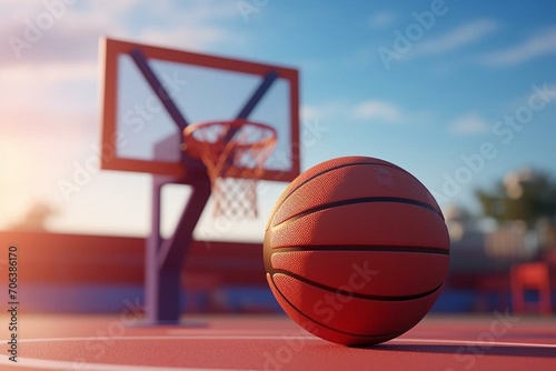 3D rendering of a basketball on a playground. Generative AI