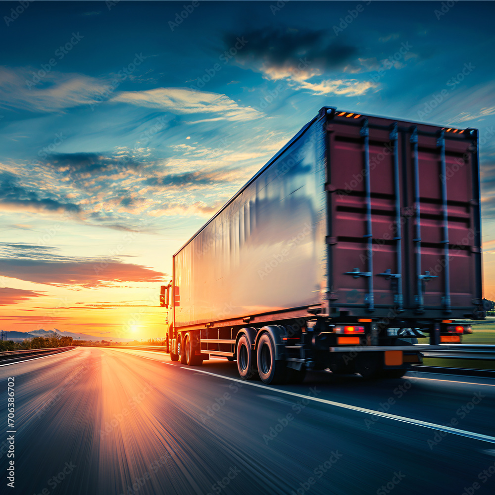 Epic Sunset Drive: Lorry Cruising on the Highway as the Sun Sets in the Background - A Majestic Journey Through the Twilight Roads - Generative AI Epic Sunset Drive: Lorry Cruising on the Highway as the Sun Sets in the Background - A Majestic Journey Through the Twilight Roads - Generative AI