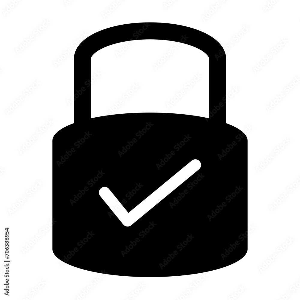 Padlock Icon | Lock with Check Mark Filled Icon | Home Security or Internet Security SVG Symbol