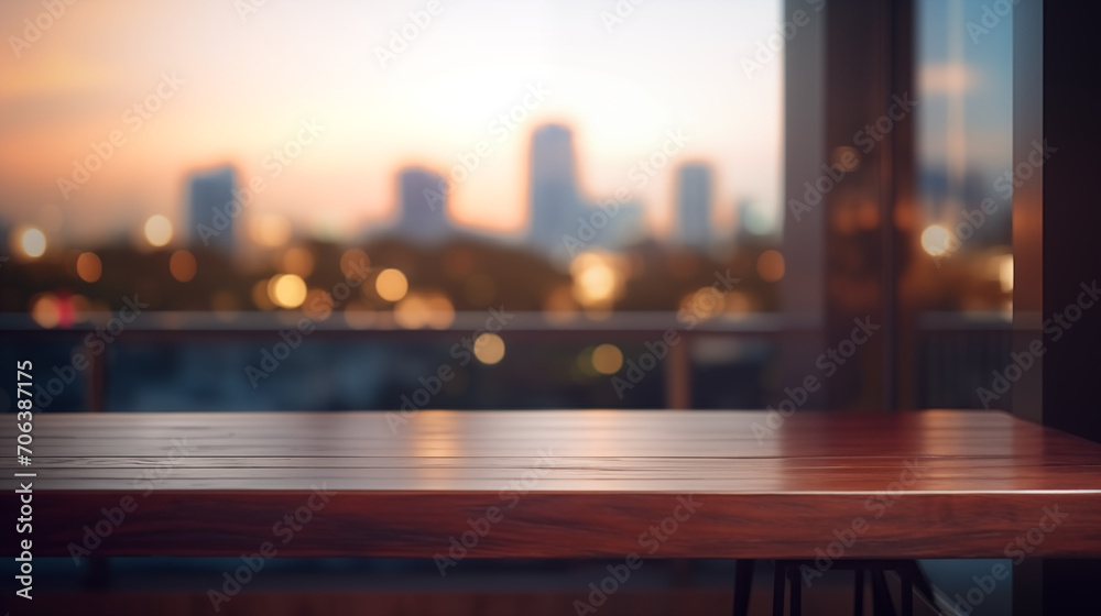 Empty wooden table with blurred background of a luxury hotel room on Valentine's Day Empty wooden table with blurred background of a luxury hotel room on Valentine's Day