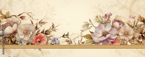 Banner with flowers on light brass background