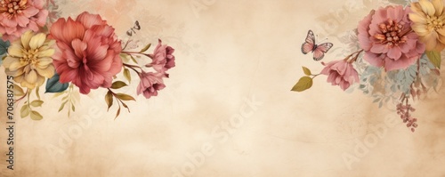 Banner with flowers on light brass background