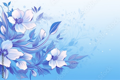 Banner with flowers on light cobalt background