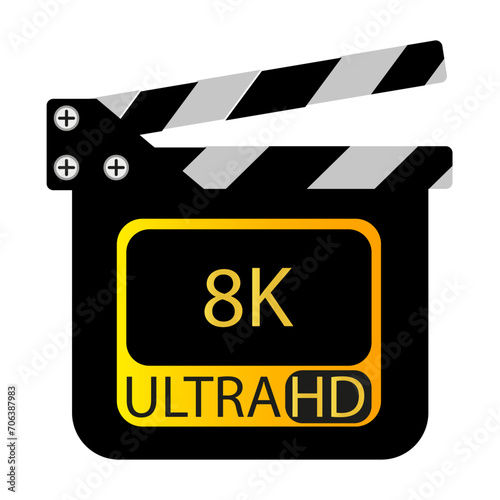 Numerator with 8K ULTRA HD line icon. Film, cinema, popcorn, theater, director, actor, screen, art, comedy, film. Vector icon for business and advertising