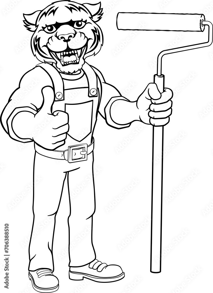 Rhino Painter Decorator Paint Roller Mascot Man Rhino Painter Decorator Paint Roller Mascot Man
