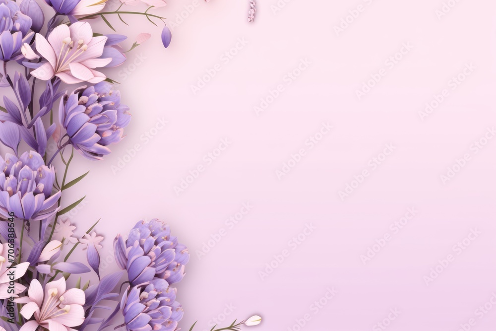 Banner with flowers on light lavender background