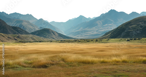 Large landscape with a distant mountain range on the horizon, cut out - stock png. photo